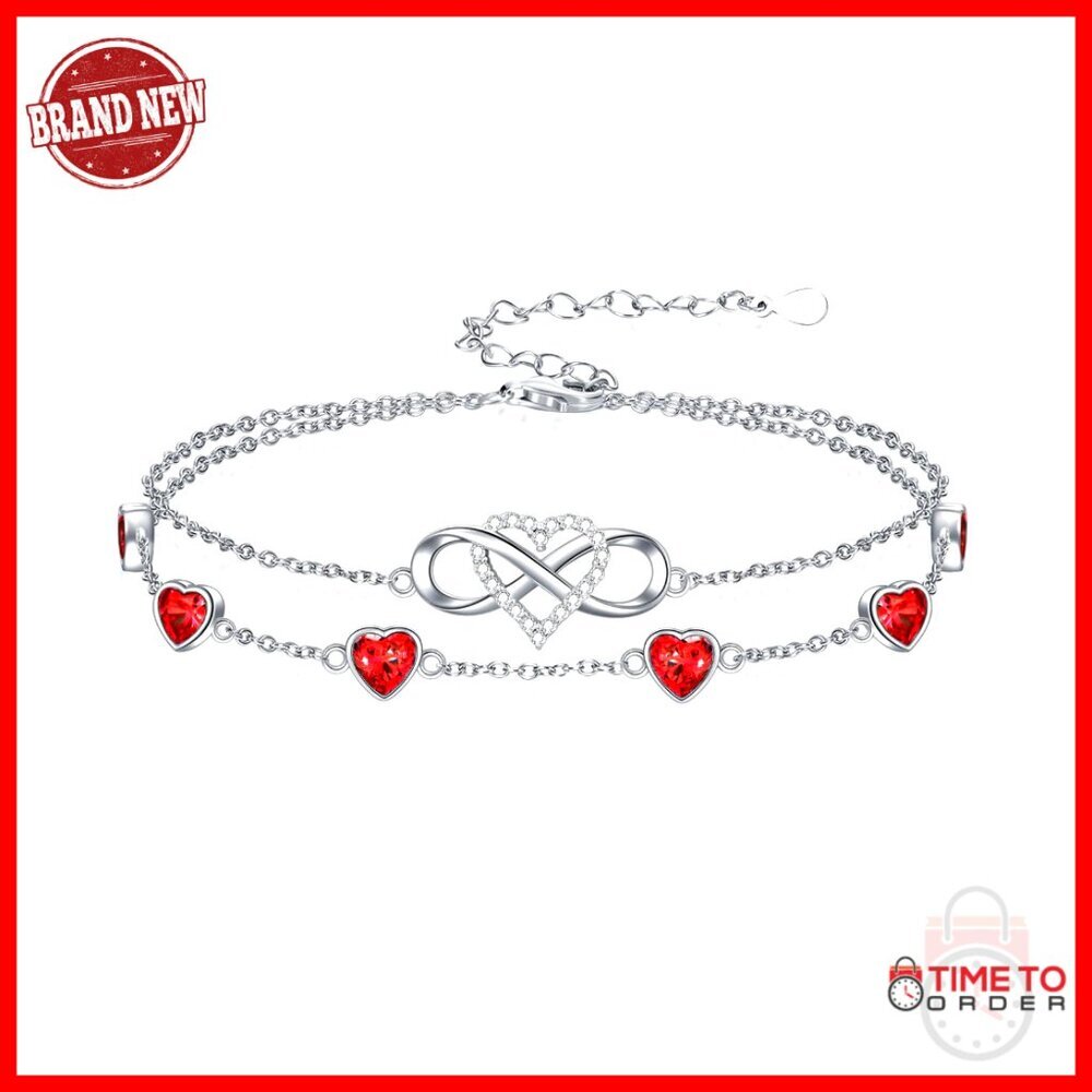 Sterling Silver Adjustable Infinity Heart Birthstone Charm Bracelet